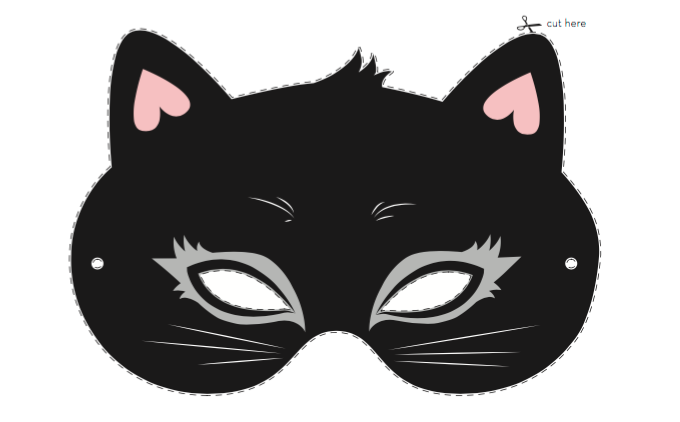 Maska kota na karnawałowy bal dla dzieci. Szablon