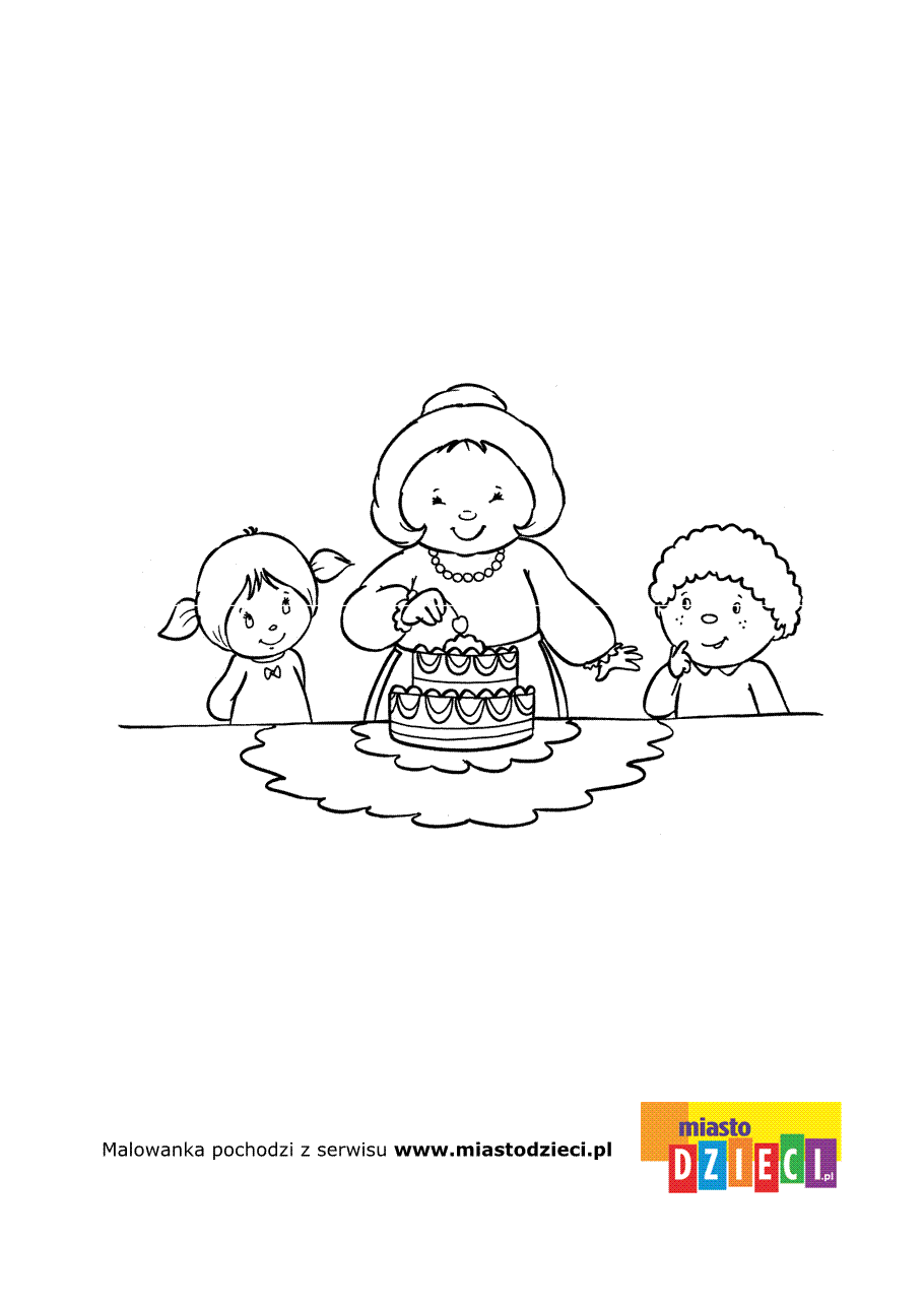 Kolorowanka - Babcia piecze tort