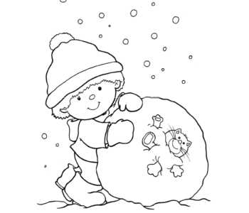 Chłopiec toczy śnieżną kulę