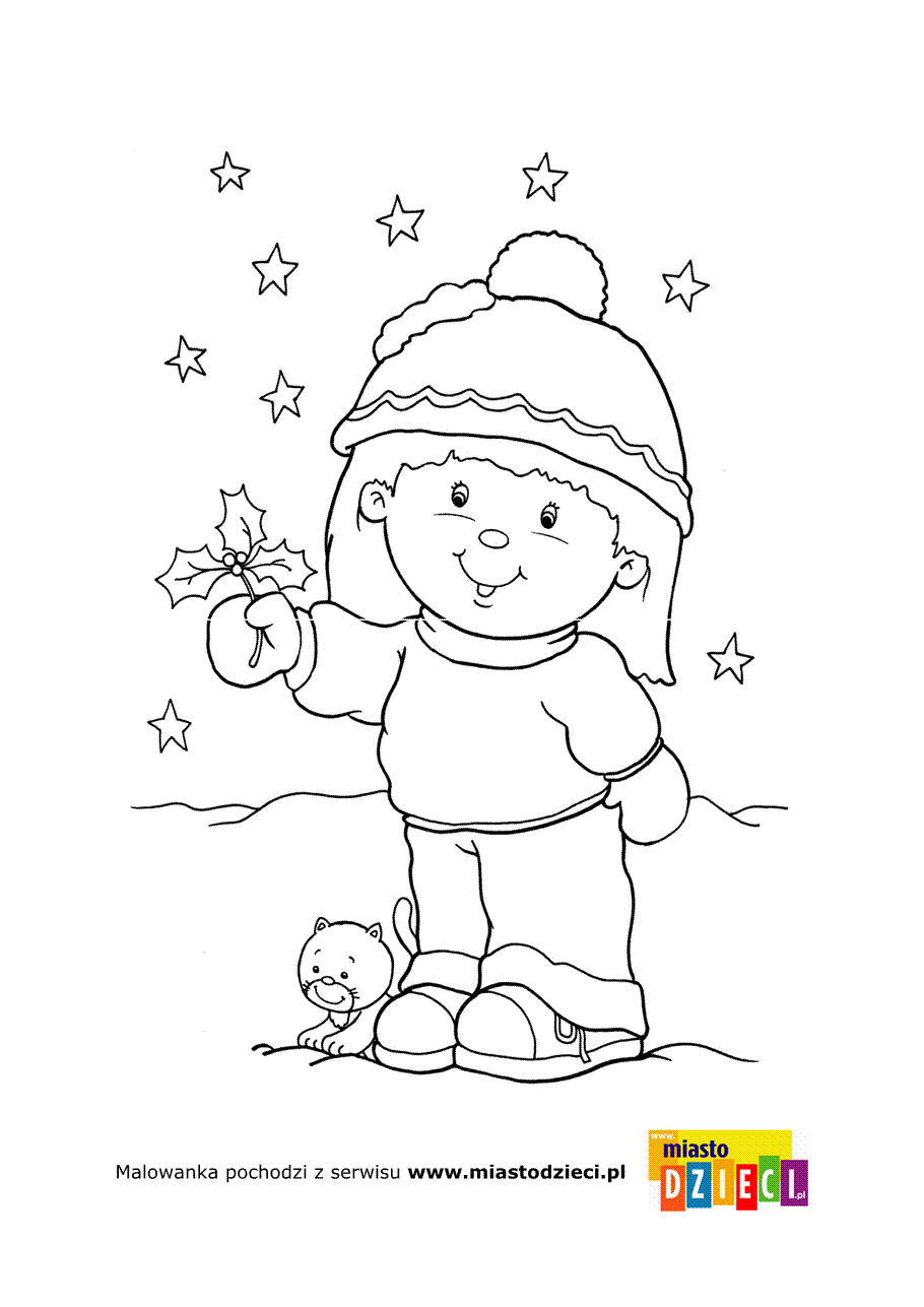 Kolorowanka - Dziewczynka na śniegu