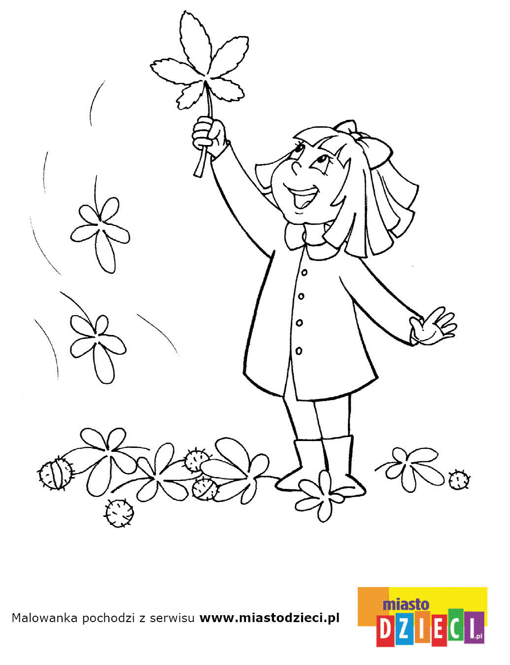 Kolorowanka - Dziewczynka i liście