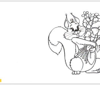Wiewiórka z bukietem kwiatów