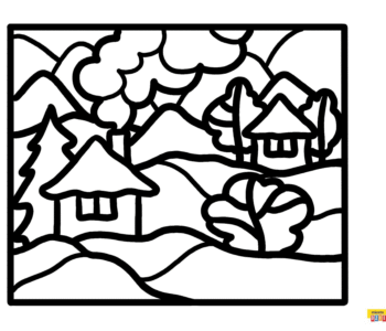 Witraże świąteczne i zimowe, Zima w górach - kolorowanki, malowanki dla dzieci do drukowania