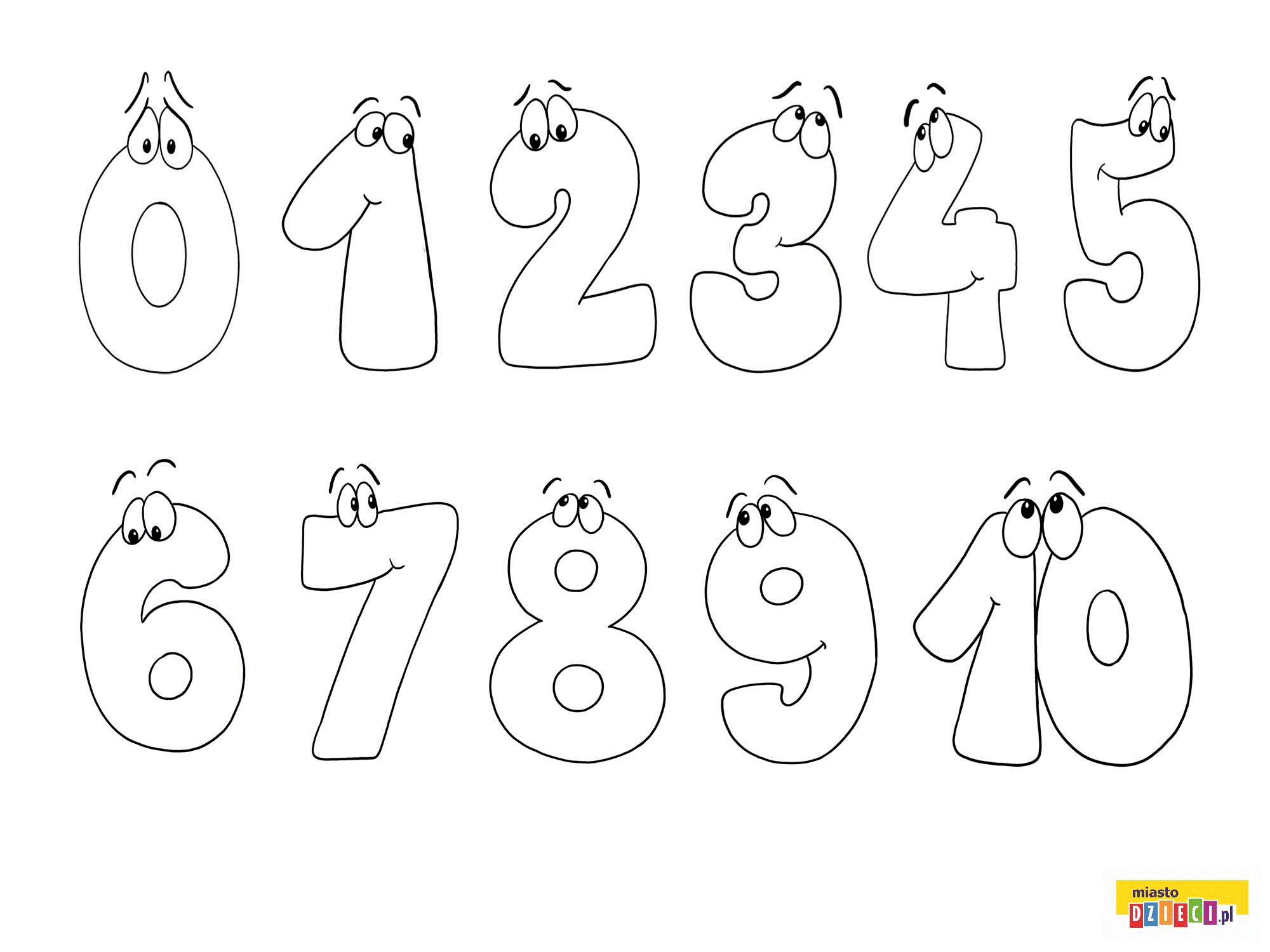 Liczby, cyfry, Liczby 1-10 - kolorowanki, malowanki dla dzieci do drukowania