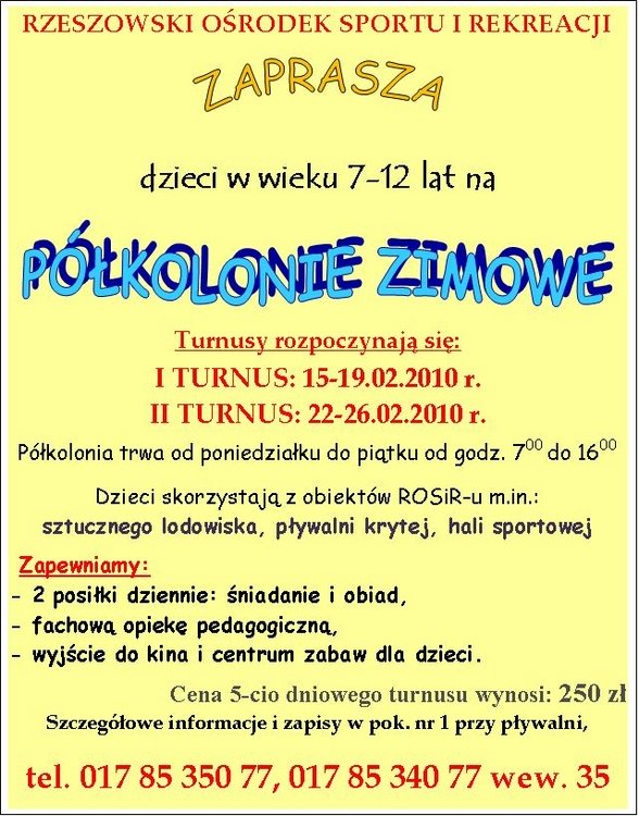 Półkolonie zimowe w Rzeszowskim Ośrodku Sportu i Rekreacji