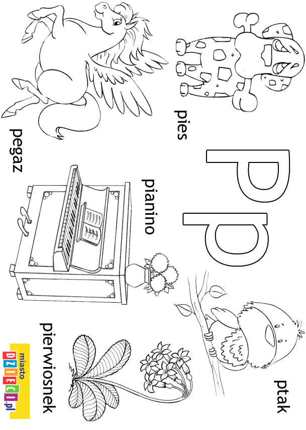 Alfabet - litera P - kolorowanki, malowanki dla dzieci do druku