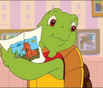 Czytanie przy ekranie z żółwiem Franklinem