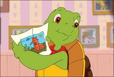 Czytanie przy ekranie z żółwiem Franklinem
