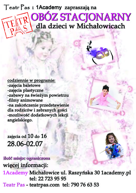 Teatr Pas i 1Academy zapraszają dzieci na obóz stacjonarny do Michałowic