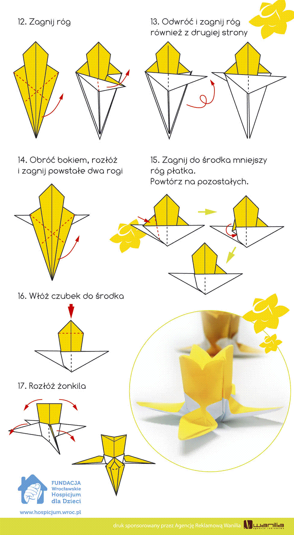 Żonkil - origami, instrukcja do wydrukowania