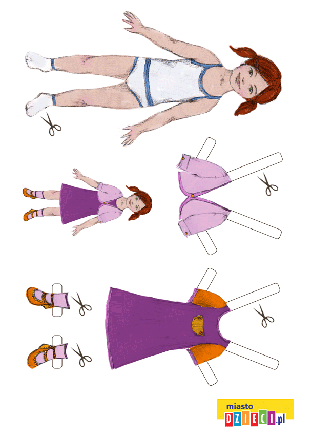Fioletowa sukienka - ubieranki wycinanki
