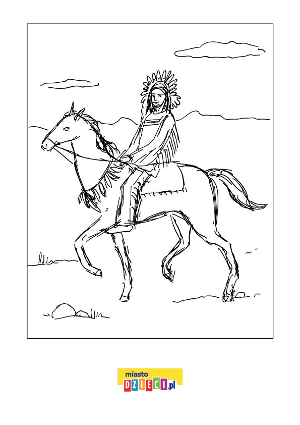 Kolorowanka - Indiański wojownik na koniu