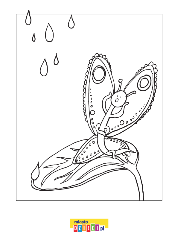 Kolorowanka - Motyl przestraszony deszczem