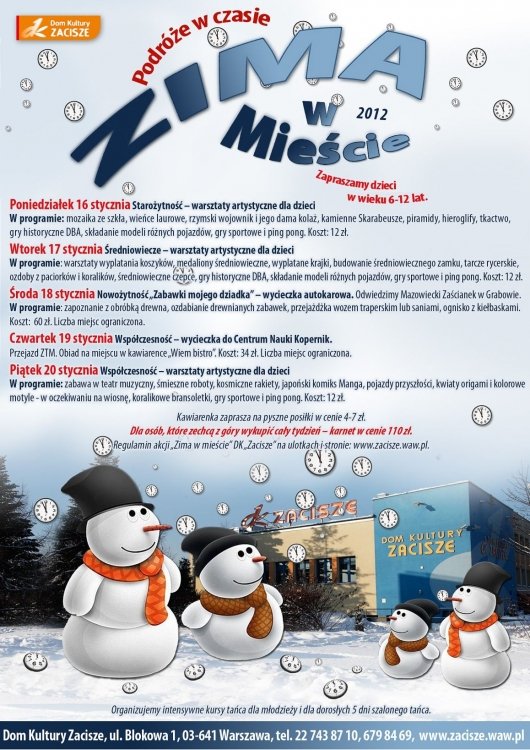 plan zajęć w czasie ferii zimowych 2012