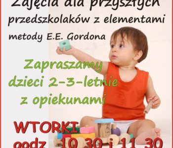 zajęcia adaptacyjne dla dzieci 2-3 letnich z elementami metody E.E. Gordona  we wtorki w Nutka Café