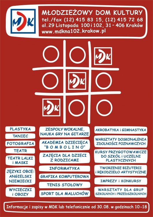 Zapisy na zajęcia w MDK przy al. 29 Listopada 102