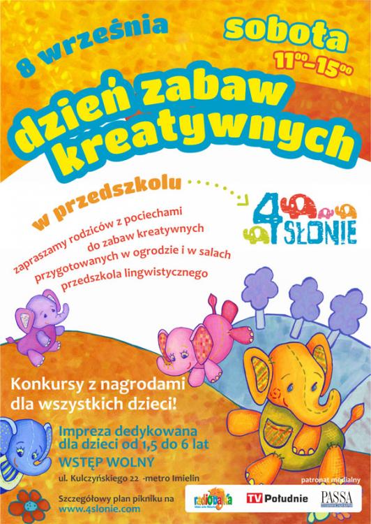 Dzień Zabaw Kreatywnych dla maluchów w przedszkolu 4 SŁONIE