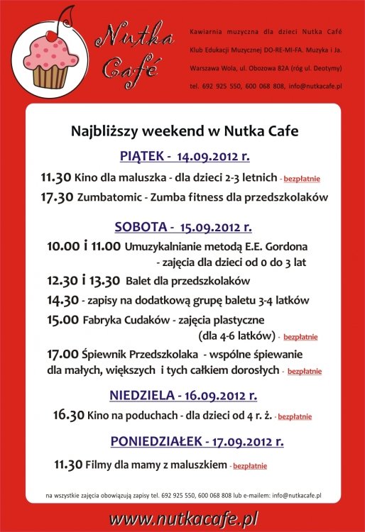 Najbliższy weekend w Nutka Cafe