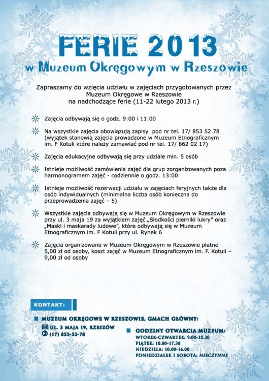 Ferie 2013 w Muzeum Okręgowym w Rzeszowie