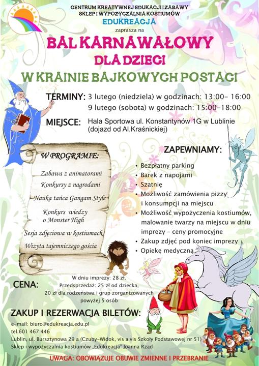 ODWOŁANY! Bal Karnawałowy dla dzieci i rodziców – Lublin