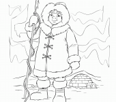 Eskimos kolorowanki, mieszkańcy igloo, zima, malowanki dla dzieci do drukowania