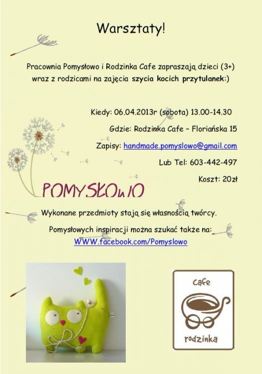 Warsztaty z Pracownią POMYSŁOWO w Rodzinka Cafe