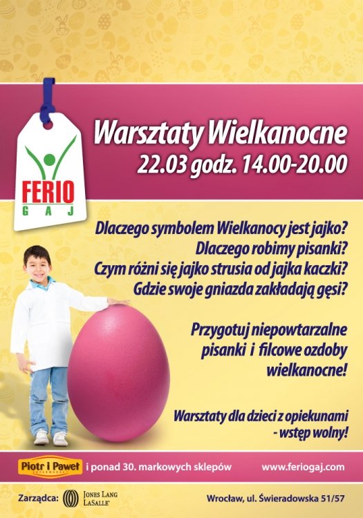 Wielkanocne Warsztaty dla dzieci w FERIO Gaj we Wrocławiu!