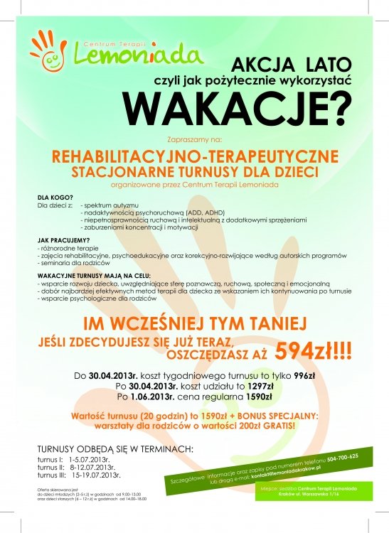 Akcja Lato – Rehabilitacyjno-terapeutyczne turnusy dla dzieci