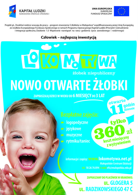 Zapraszamy do żłobków – Kraków, Nowy Sącz, Tarnów