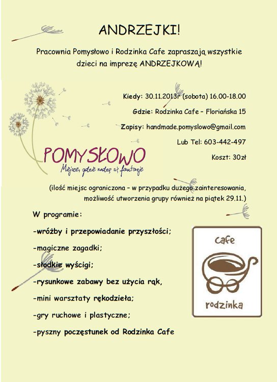 Andrzejki z Pracownią Pomysłowo i Rodzinka Cafe