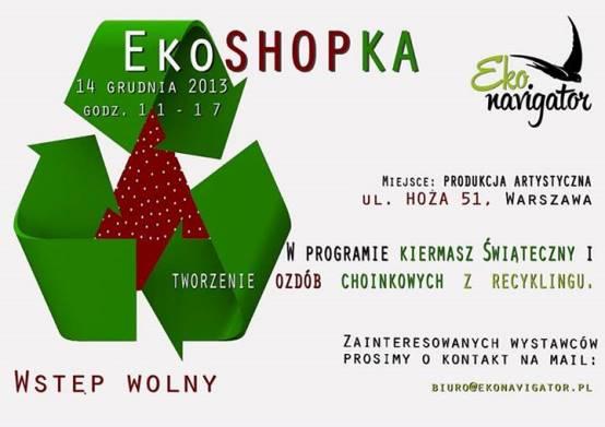 EKOSHOPKA – KIERMASZ PRZEDŚWIĄTECZNY, WARSZTATY TWORZENIA OZDÓB Z RECYKLINGU I KONCERT PAPRYKALABA