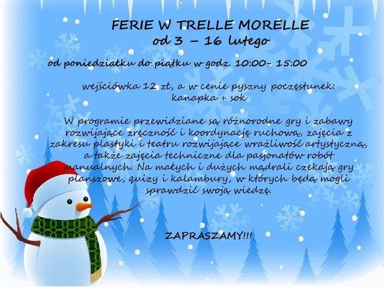 Ferie Zimowe dla Dzieci i Młodzieży w Kafe Trelle Morelle
