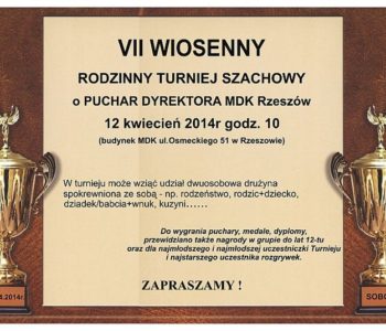 VII Wiosenny Rodzinny Turniej Szachowy o puchar Dyrektora MDK – Rzeszów