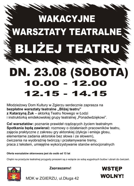 Wakacyjne Warsztaty Teatralne w Zgierzu