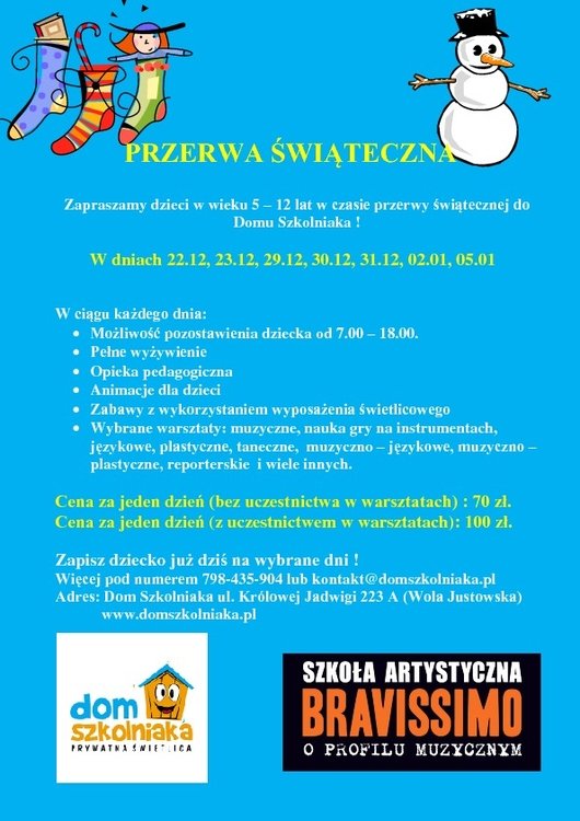 Przerwa świąteczna w Domu Szkolniaka!