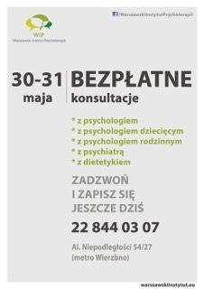 Bezpłatne konsultacje psychologa, psychiatry, dietetyka DNI OTWARTE WIP