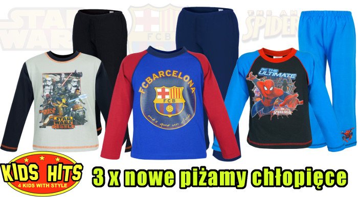 Chłopięce piżamy FC Barcelona, Star Wars i Spiderman w Kids Hits