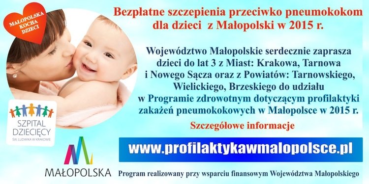 Bezpłatne szczepienia przeciwko pneumokokom dla dzieci z Małopolski