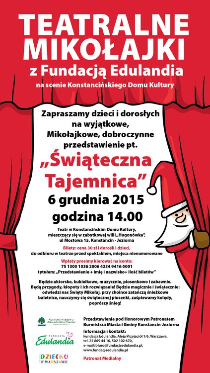 Teatralne Mikołajki z Fundacją Edulandia na scenie Konstancińskiego Domu Kultury