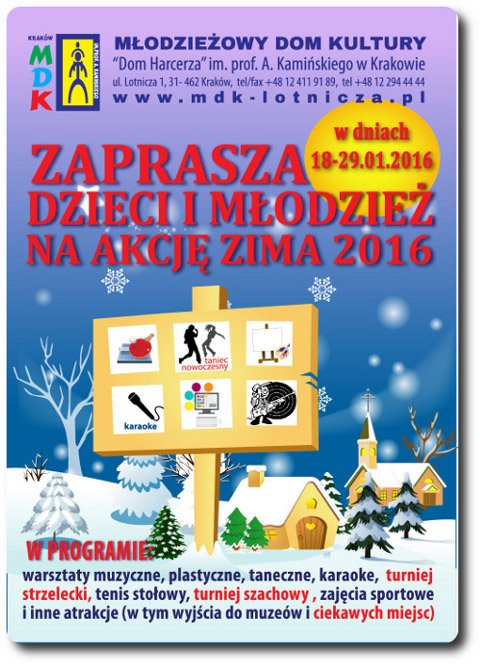 Akcja Zima 2016 w MDK Dom Harcerza im.prof.A.Kamińskiego