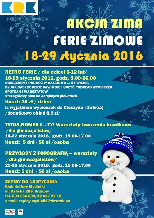 Ferie zimowe dla dzieci i młodzieży w Klubie Kultury Mydlniki