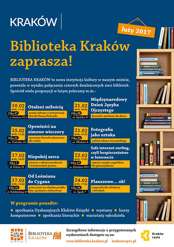 W lutym Biblioteka Kraków oferuje wiele wydarzeń