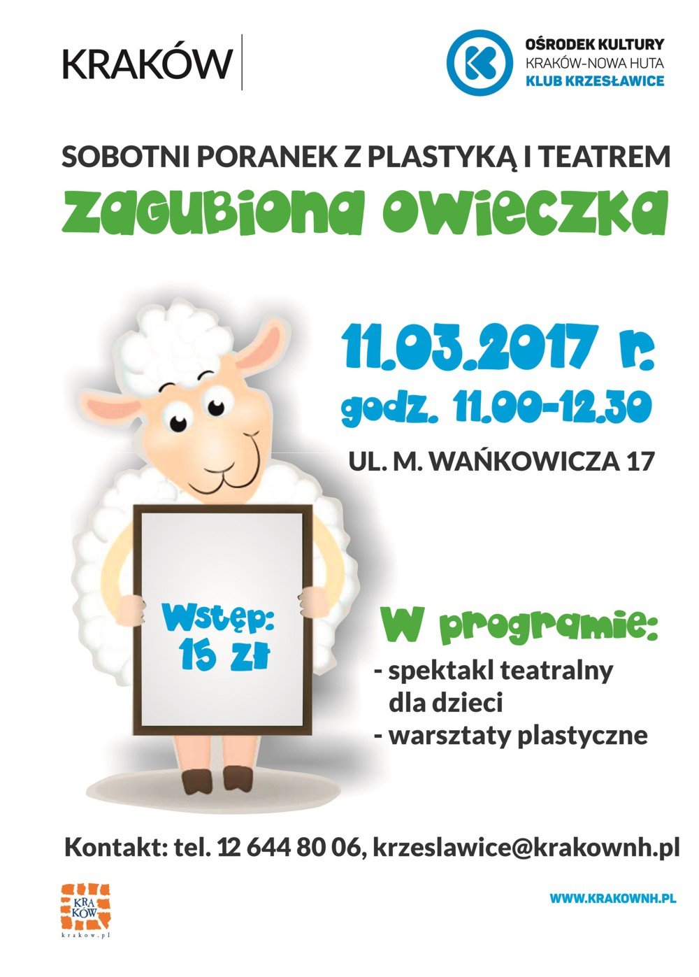 Sobotnie poranki z teatrem i plastyką w Klubie Krzesławice - Zagubiona owieczka
