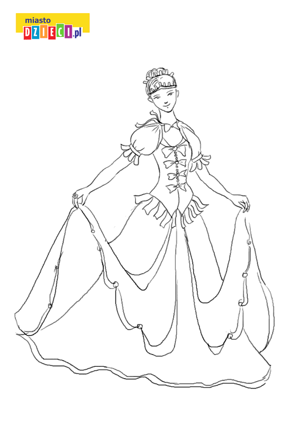 suknia księżniczki kolorowanka do druku