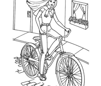 Kolorowanka Barbie na rowerze malowanki dla dzieci do druku