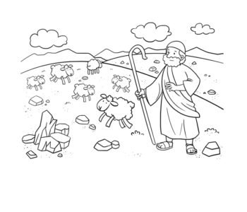 Kolorowanka z pasterzem i owcami do bezpłatnego wydruku