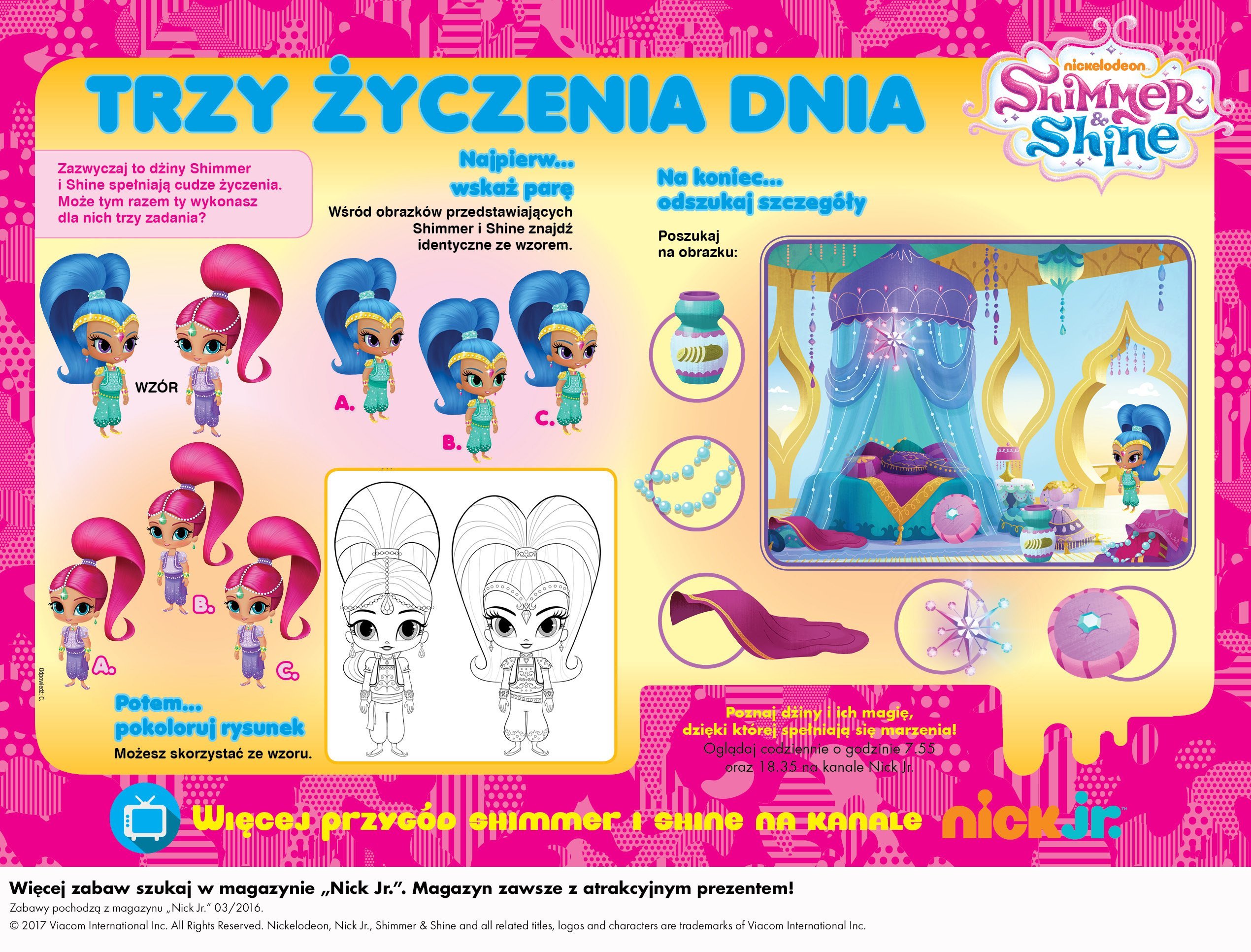 Shimmer i Shine Trzy życzenia zabawa do druku