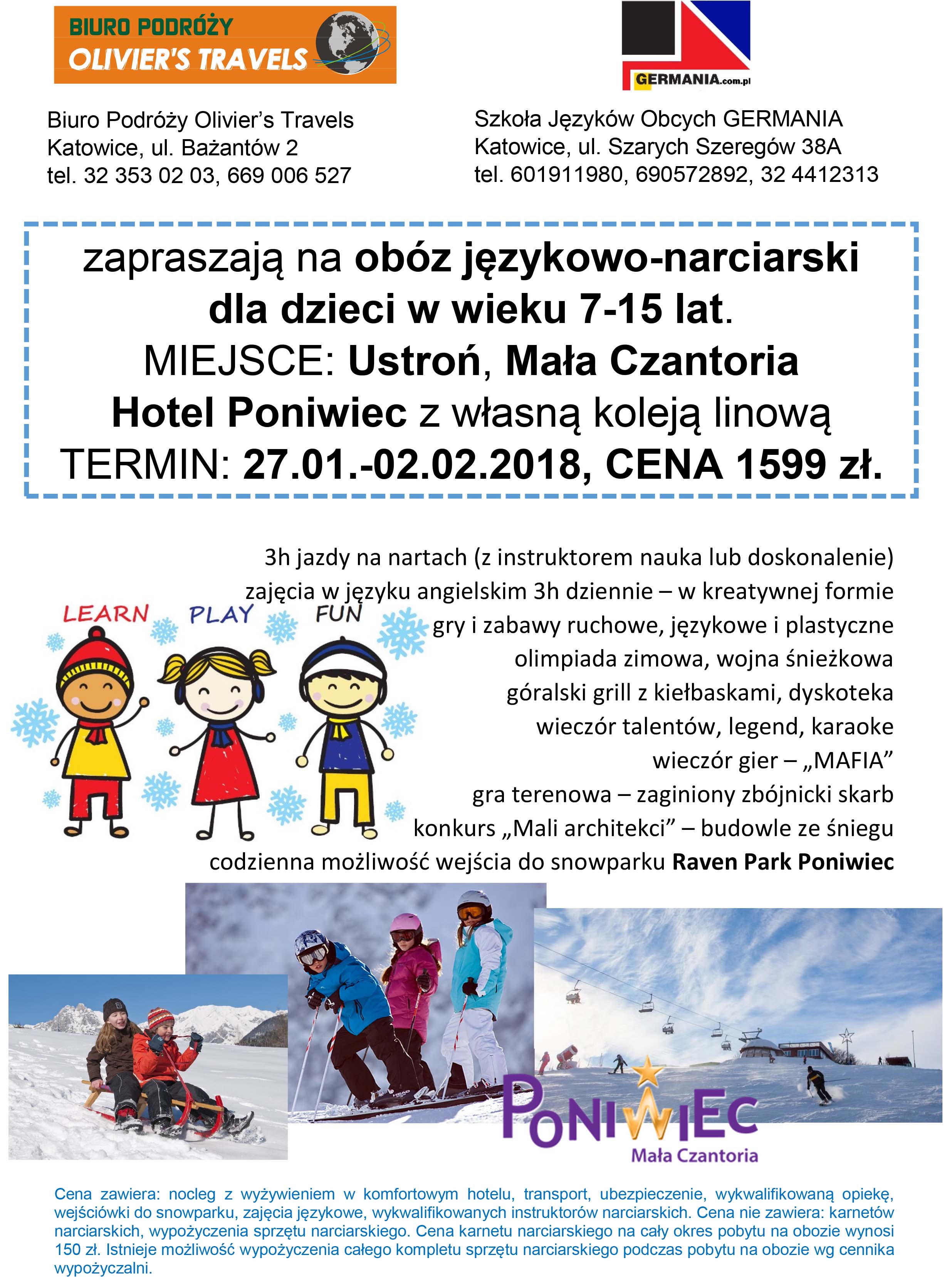 Zimowy obóz językowo-narciarski, Katowice. Zapisy