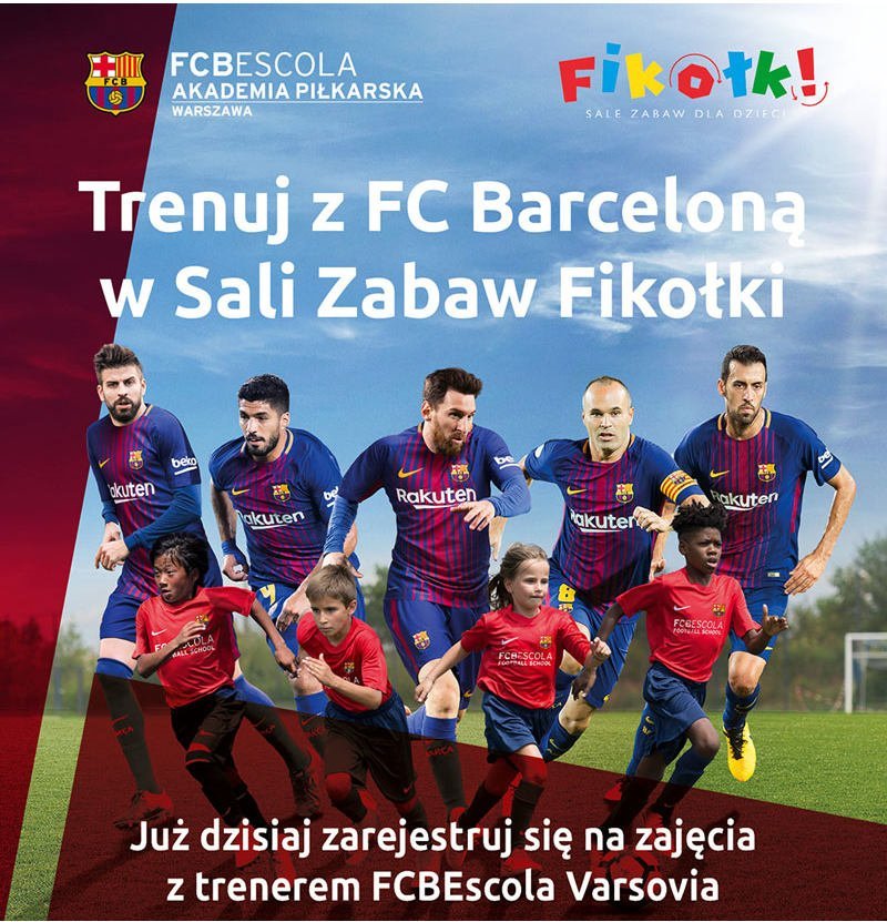 Trenuj z FC Barceloną w Salach Zabaw Fikołki