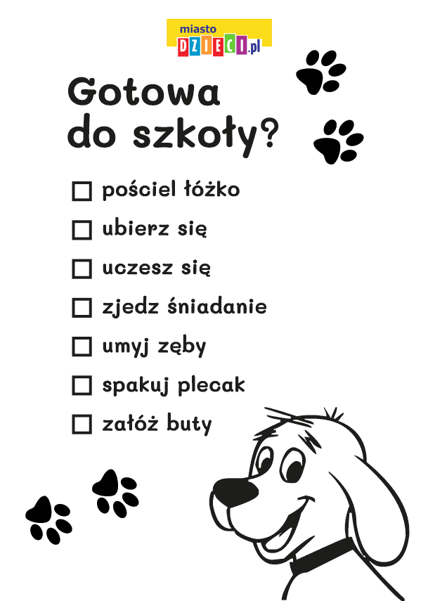 Lista zadań z Cliffordem kolorowanka do druku dla dzieci MiastoDzieci.pl